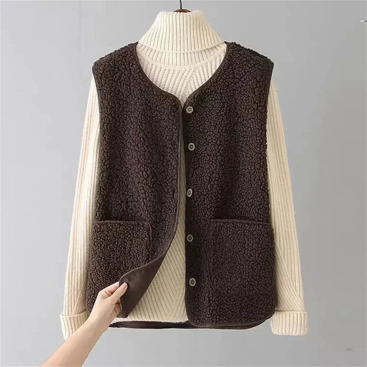 Sherpa Button-Front V-Neck Vest