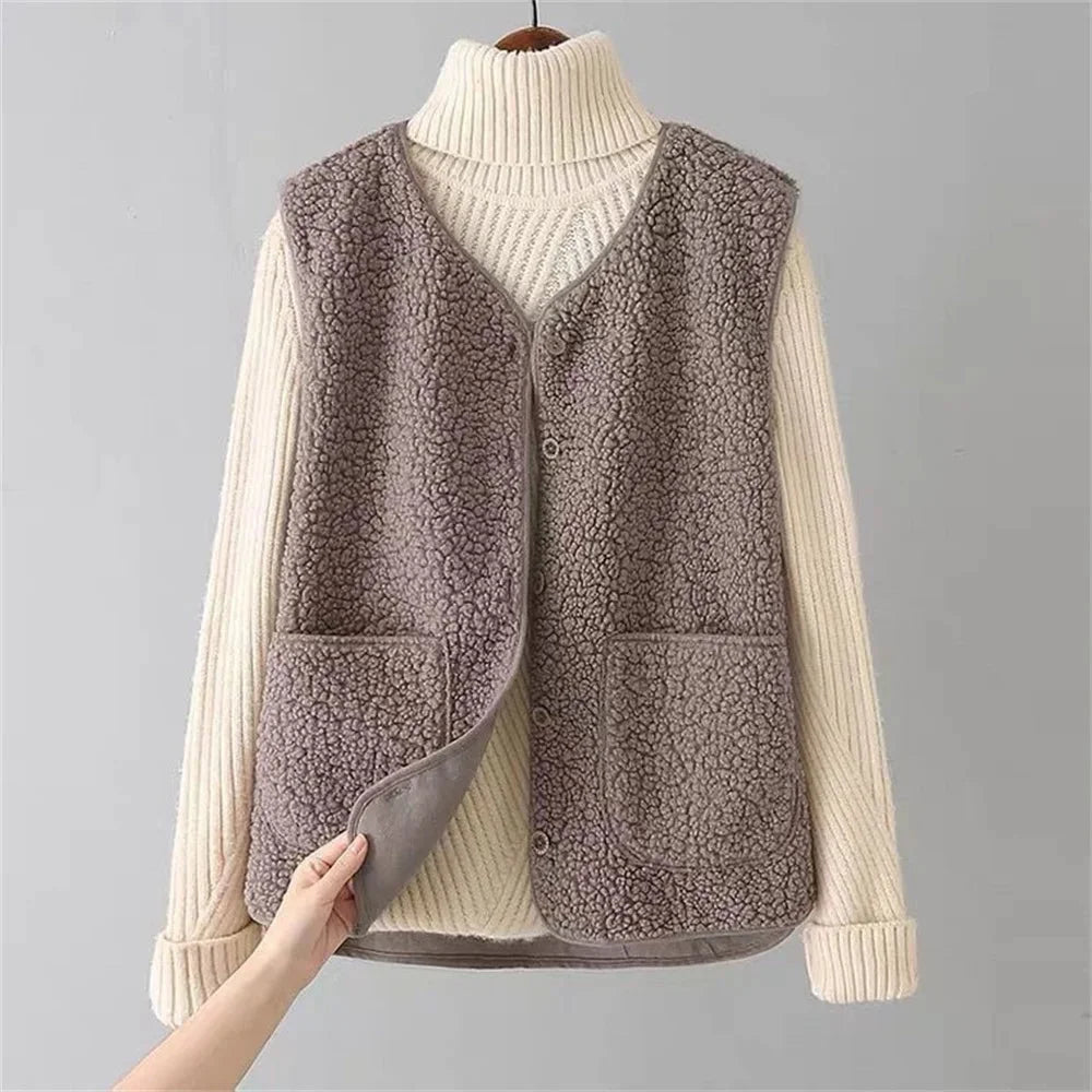 Sherpa Button-Front V-Neck Vest