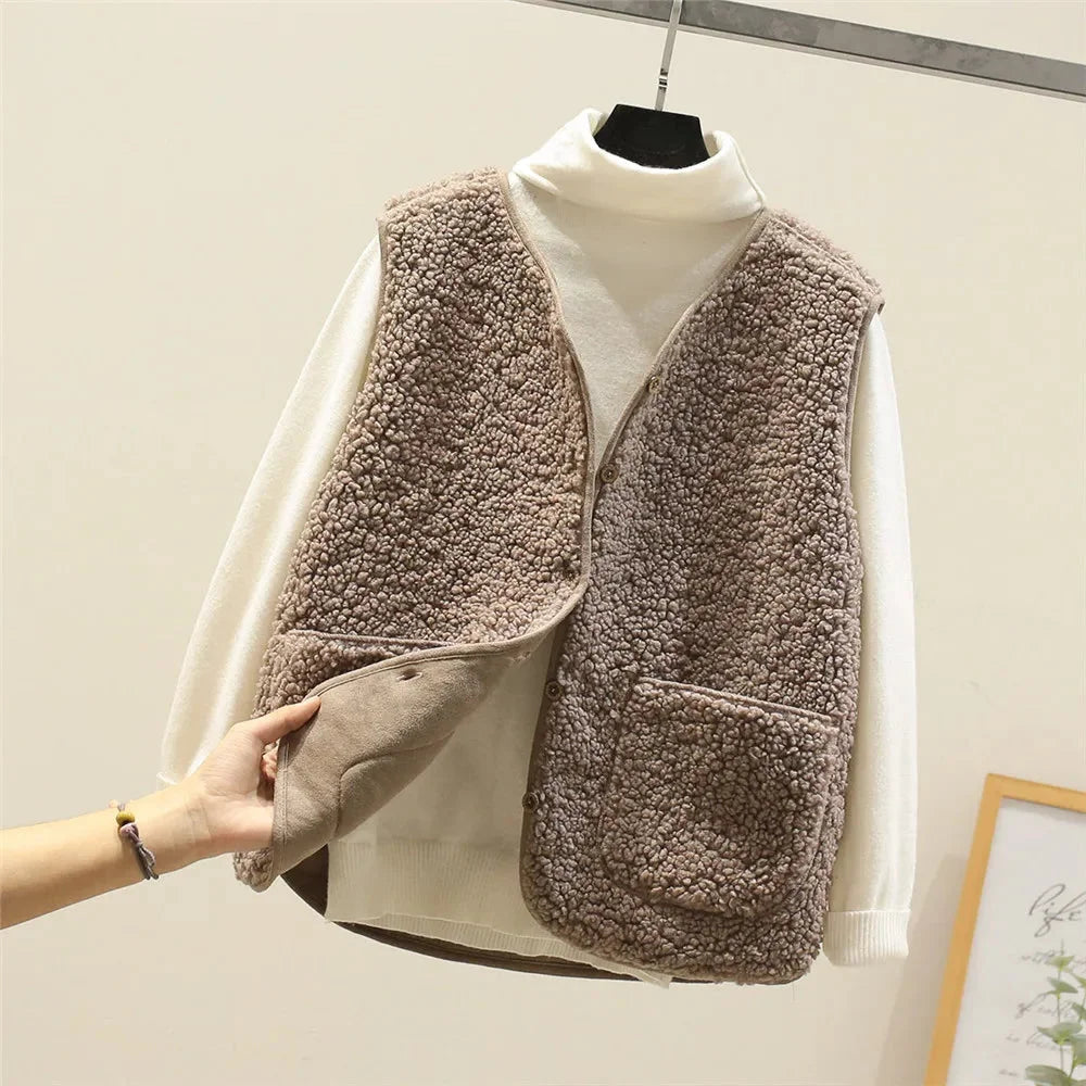 Sherpa Button-Front V-Neck Vest