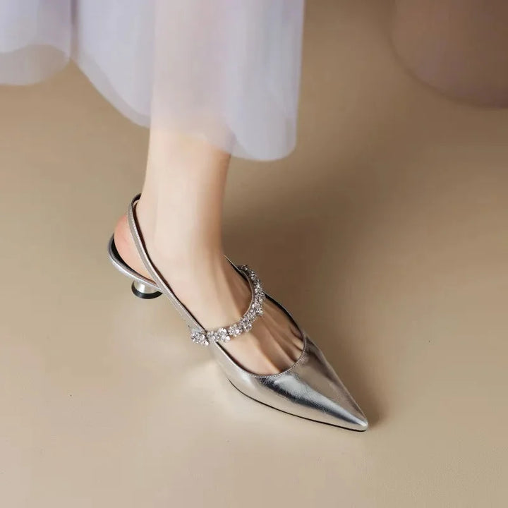 Crystal Strap Pointed-Toe Slingback Pumps