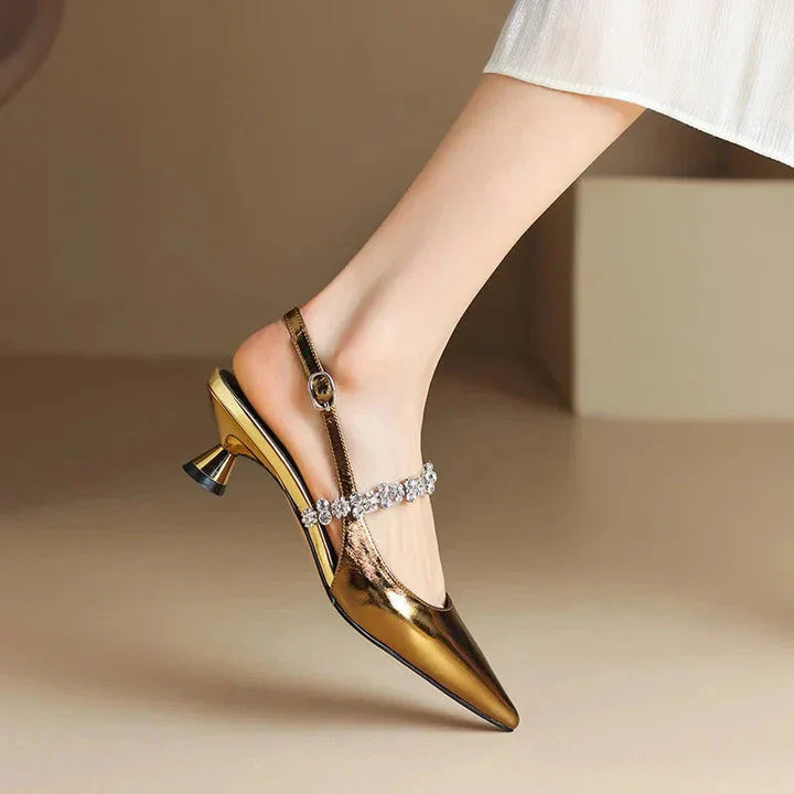 Crystal Strap Pointed-Toe Slingback Pumps