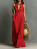 Penelope | Women's Sleeveless Collared Linen Button-Front Maxi Dress