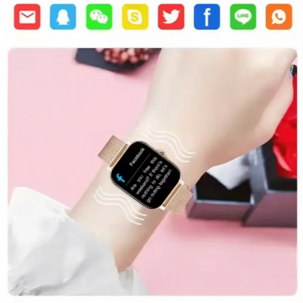 Women's Smartwatch with Fitness Tracking Metal Mesh Band and Slim Profile Design