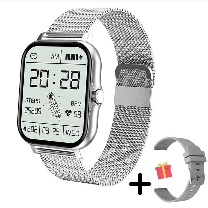 Women's Smartwatch with Fitness Tracking Metal Mesh Band and Slim Profile Design
