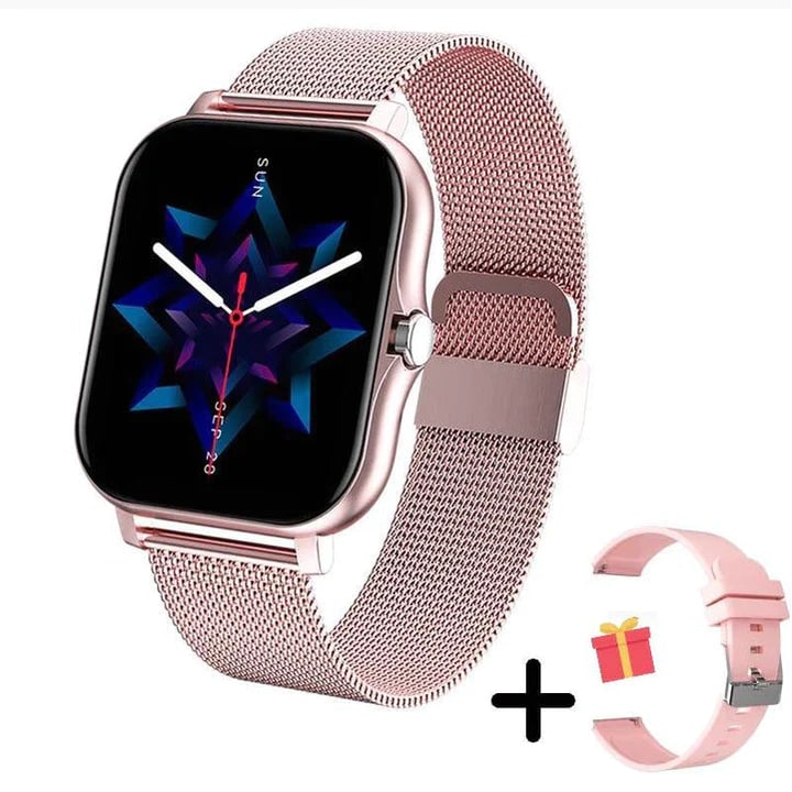 Women's Smartwatch with Fitness Tracking Metal Mesh Band and Slim Profile Design