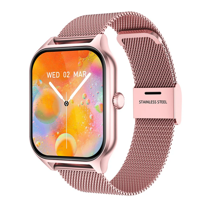 Women's Smartwatch with Fitness Tracking Metal Mesh Band and Slim Profile Design