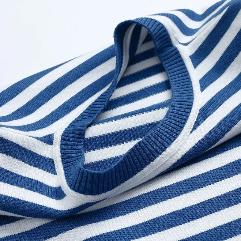 Striped Long-Sleeve Tee with Relaxed Crew Neck