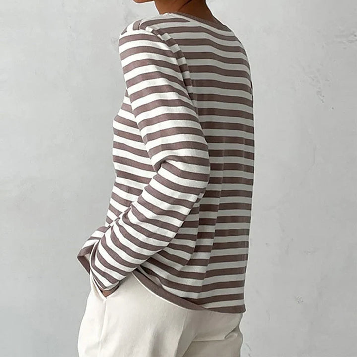 Striped Long-Sleeve Tee with Relaxed Crew Neck