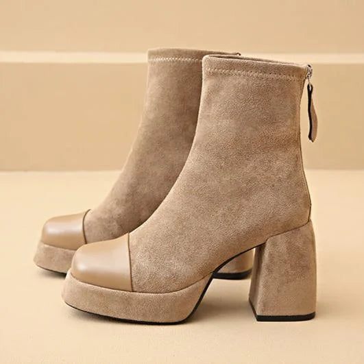 Suede Chunky Heel Platform Boots