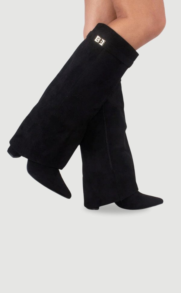 Amelia | Women's Suede Knee High Boots with Gold Hardware