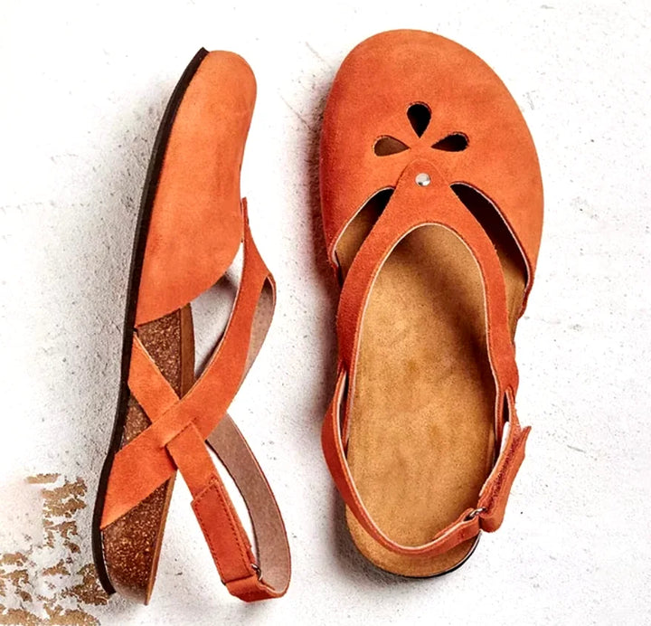 Suede Slingback Sandals with Floral Cut-Outs