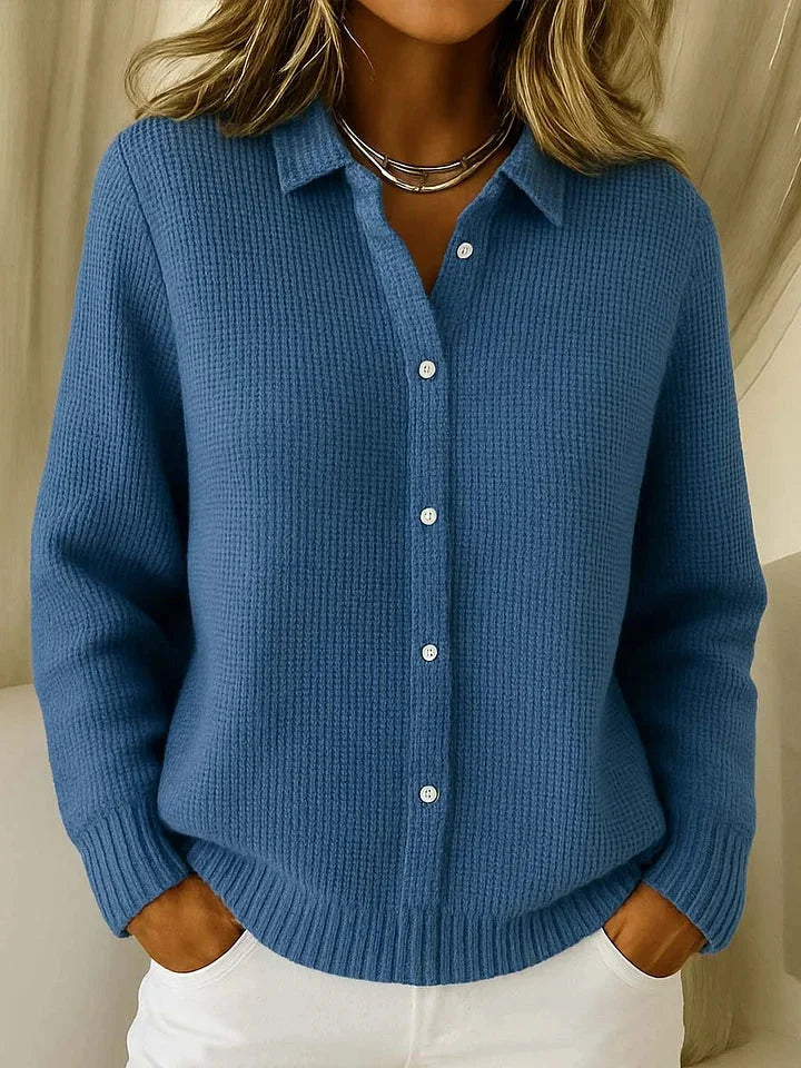 Women's Textured Knit Cardigan with Collared V-Neck
