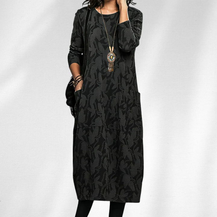 Textured Leaf Midi Dress with Pockets