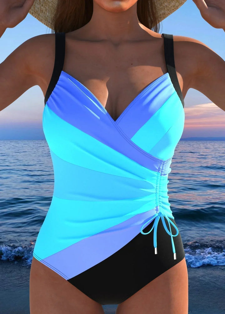 Wrap V-Neck Tummy Control Swimsuit with Ruched Side