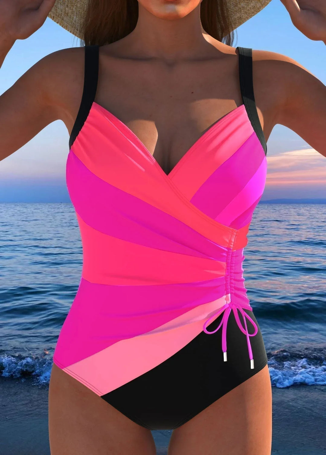 Wrap V-Neck Tummy Control Swimsuit with Ruched Side