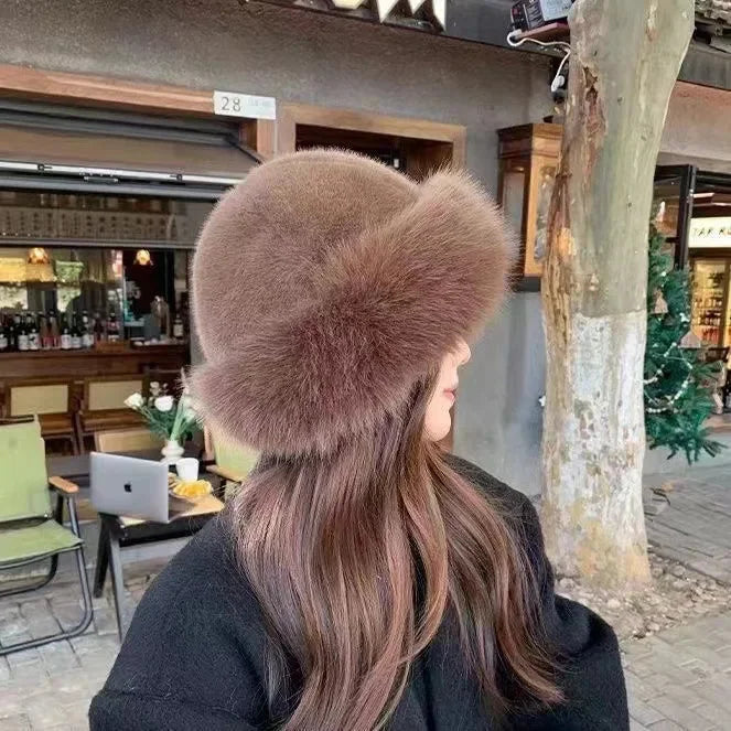 Faux Fur Winter Hat with Wide Cuffed Brim