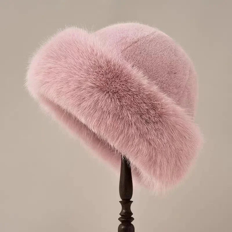 Faux Fur Winter Hat with Wide Cuffed Brim