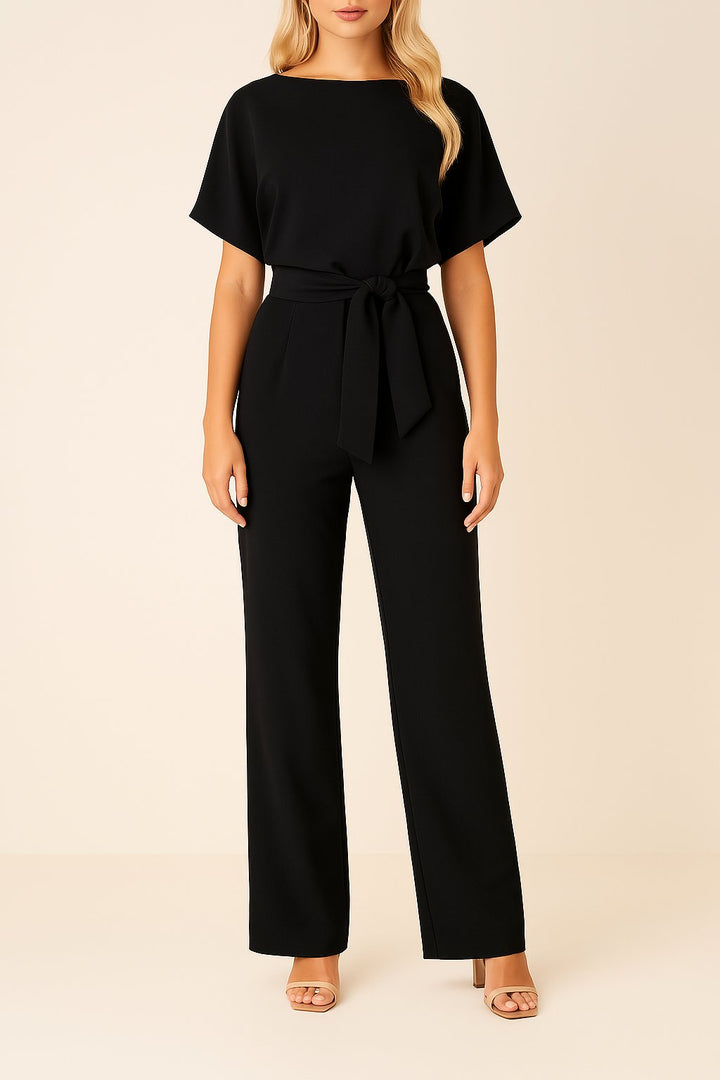 Isabella | Women's Wide Leg Jumpsuit Short Sleeve Belted