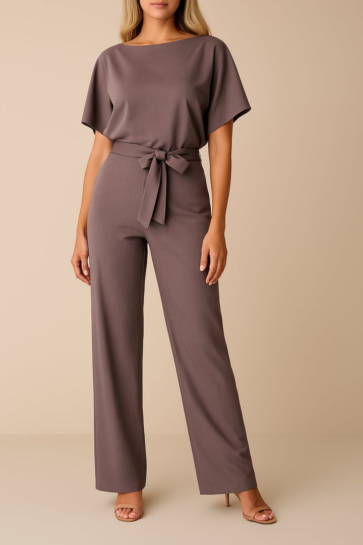 Isabella | Women's Wide Leg Jumpsuit Short Sleeve Belted