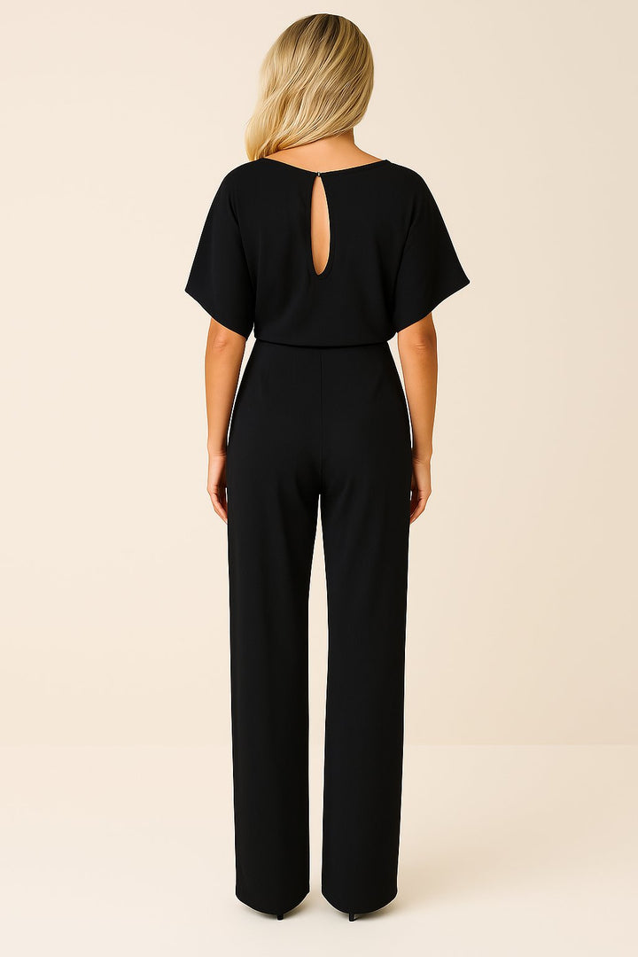Isabella | Women's Wide Leg Jumpsuit Short Sleeve Belted