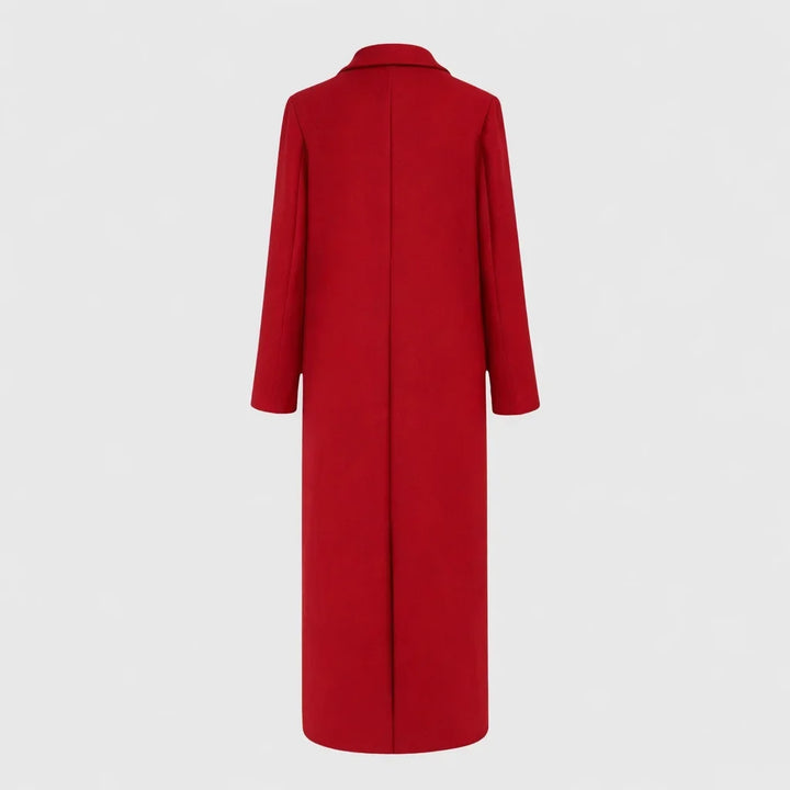 Longline Double-Breasted Winter Coat With Notched Lapel