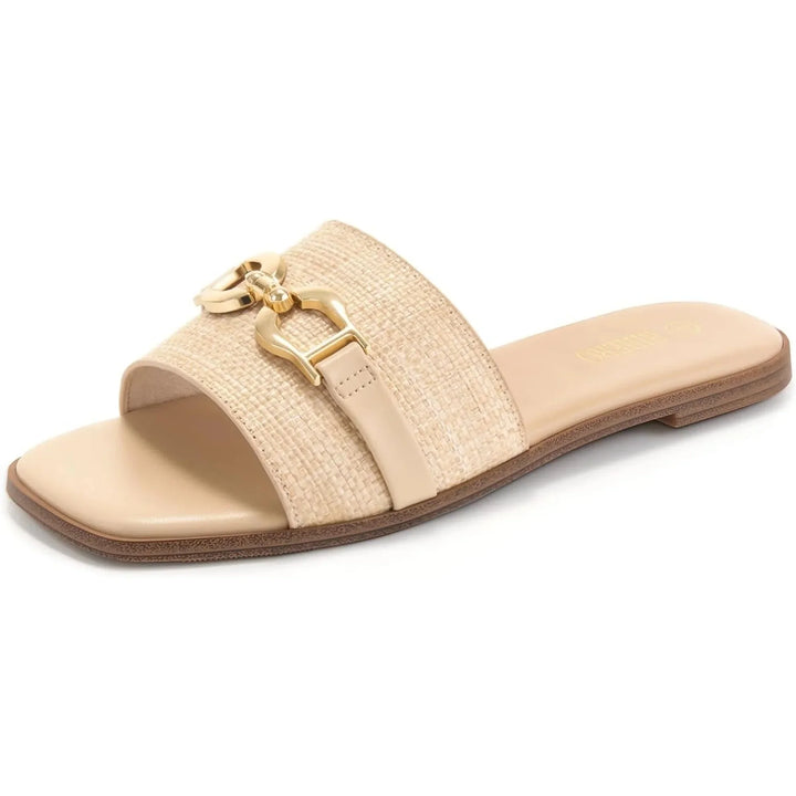 Women's Woven Slide Sandals with Decorative Buckle Accent