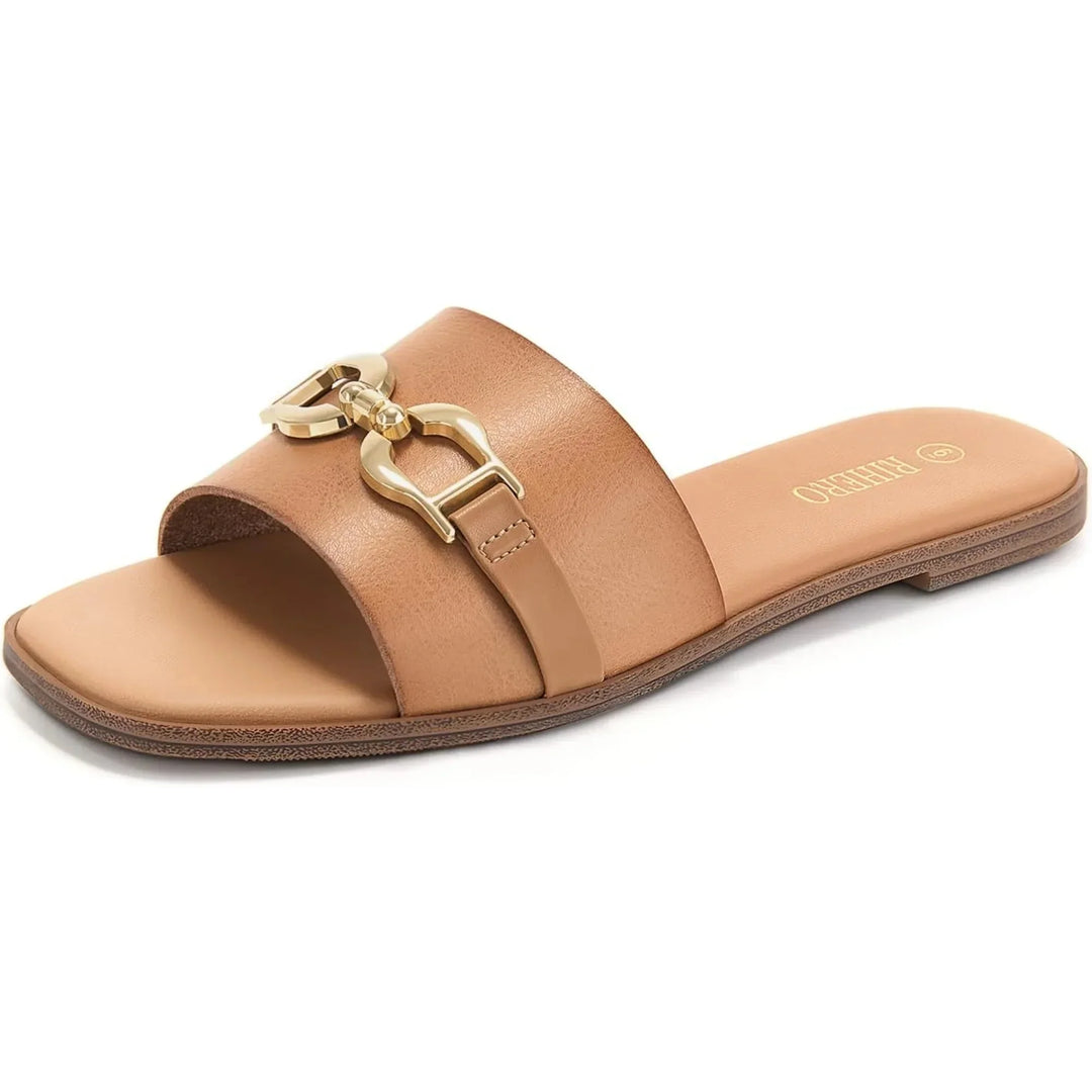 Women's Woven Slide Sandals with Decorative Buckle Accent