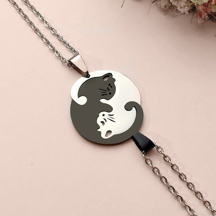 Yin yang cats stainless steel necklace