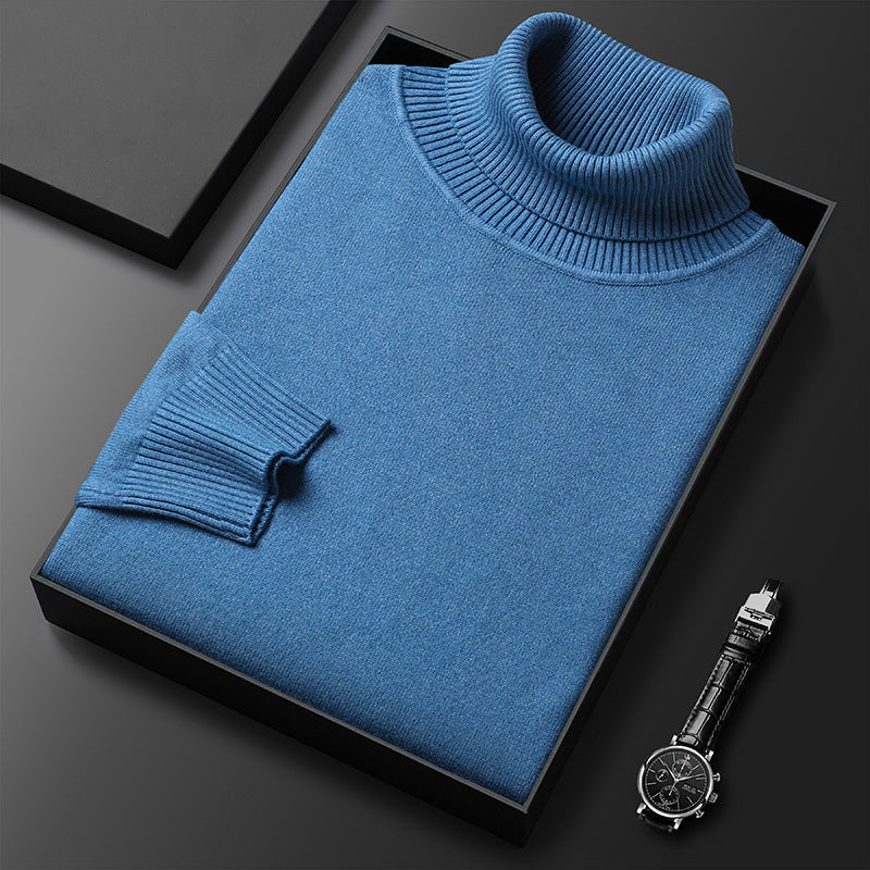 Men's cashmere-blend roll-neck sweater with ribbed trim