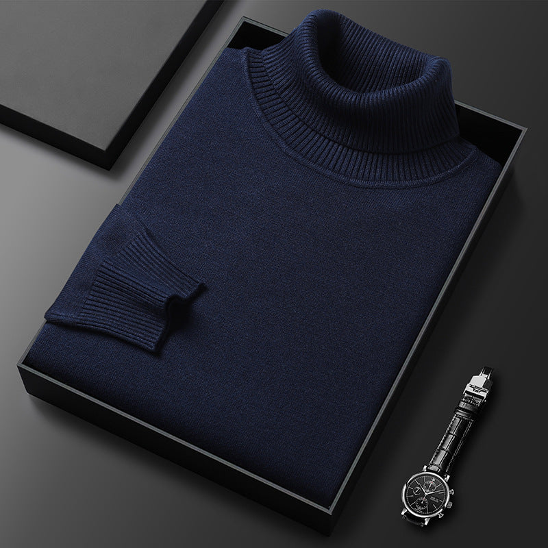 Men's cashmere-blend roll-neck sweater with ribbed trim