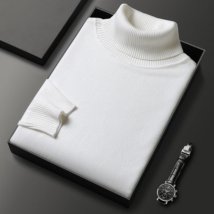 Men's cashmere-blend roll-neck sweater with ribbed trim