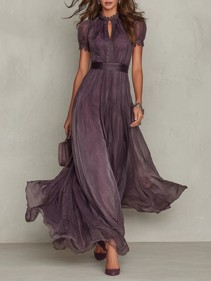 Women's Maxi Dress with Lace Trim and Gathered Waist for Special Occasions
