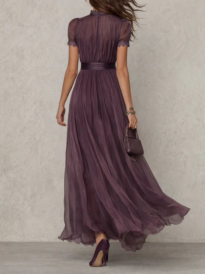 Women's Maxi Dress with Lace Trim and Gathered Waist for Special Occasions