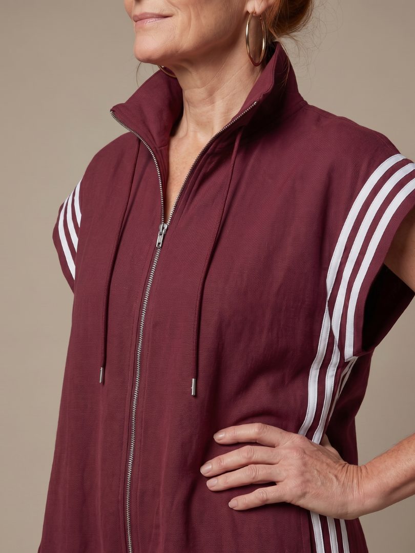 Striped Panel Jumpsuit with Zip Front and Short Sleeves for Women