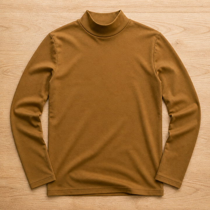 Men's slim-fit long-sleeved top with fold-over high collar